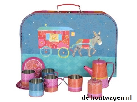 De Houtwagen | servies gipsy in grote koffer | kinder thee serviesjes | € 14,95