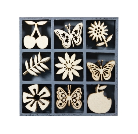De Houtwagen | houten ornamenten fruit - vlinder | houten ornamenten | € 6,50