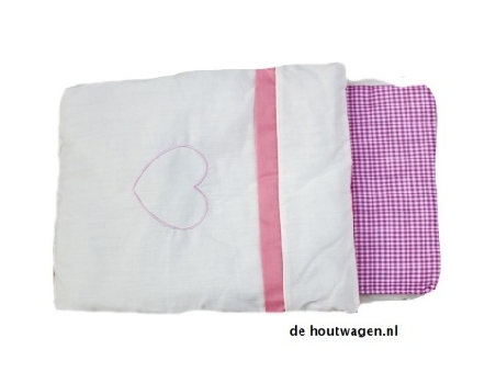 poppen beddengoed roze ruit 