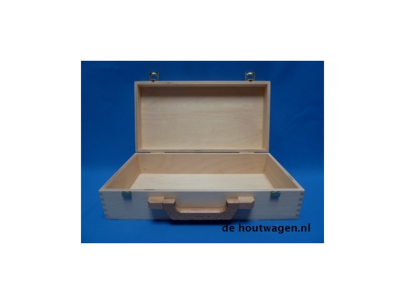 De Houtwagen | Houten koffer van berken multiplex – 37x19x9 cm met houten handvat en klipsluitingen | houten koffers | € 28,50