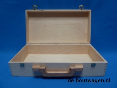 De Houtwagen | Houten koffer van berken multiplex – 37x19x9 cm met houten handvat en klipsluitingen | houten koffers | € 28,50