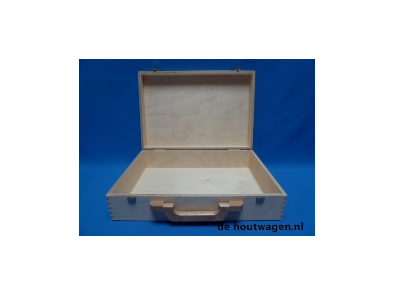 De Houtwagen | Houten koffer van berken multiplex – 37x25x9 cm met houten handvat en klipsluitingen | houten koffers | € 32,50