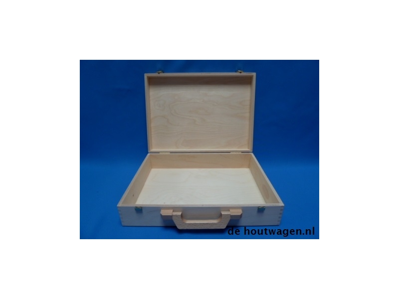 De Houtwagen | Houten koffer van berken multiplex – 39x28x9 cm met houten handvat en klipsluitingen | houten koffers | € 37,50