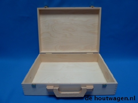 De Houtwagen | Houten koffer van berken multiplex – 39x28x9 cm met houten handvat en klipsluitingen | houten koffers | € 37,50