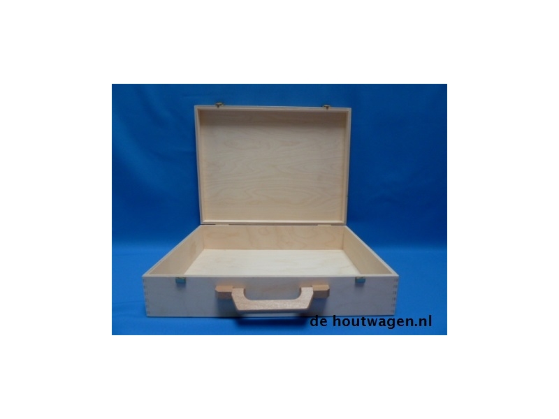 De Houtwagen | Houten koffer van berken multiplex – 43x33x10 cm met houten handvat en klipsluitingen | houten koffers | € 39,50