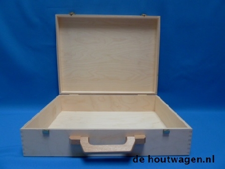 De Houtwagen | Houten koffer van berken multiplex – 43x33x10 cm met houten handvat en klipsluitingen | houten koffers | € 39,50