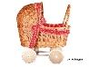 De Houtwagen | rieten poppenwagen rood met witte stippen | rieten poppenwagens | € 75,00
