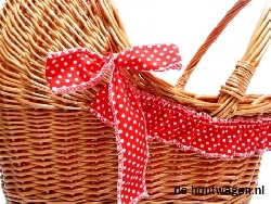 De Houtwagen | rieten poppenwagen rood met witte stippen | rieten poppenwagens | € 75,00