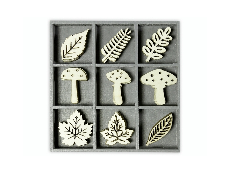 De Houtwagen | houten ornamenten paddenstoel-blad | houten ornamenten | € 6,50
