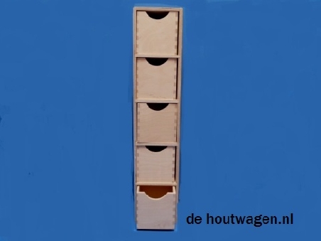 De Houtwagen | houten schuiflade kast hoog met 5 lades  | houten kastjes | € 34,50
