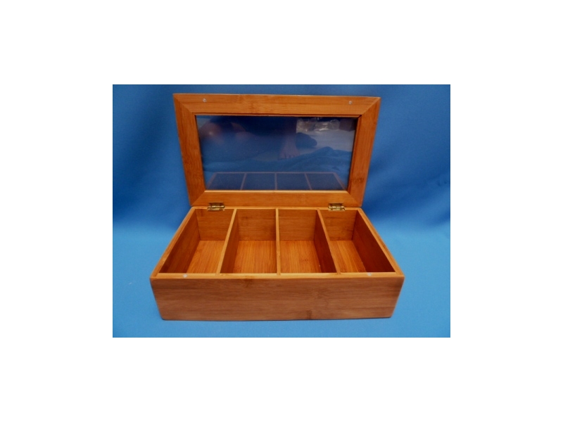 De Houtwagen | Luxe Bamboe Theekist met Acryl Deksel – 4 Lange Vakken | theekisten | € 22,50