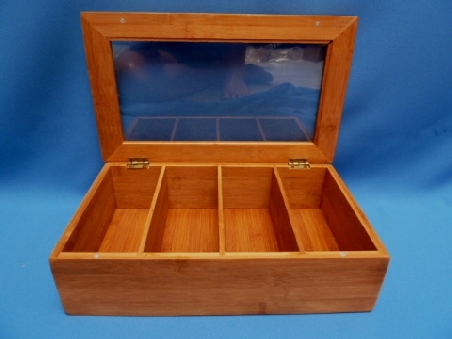 De Houtwagen | Luxe Bamboe Theekist met Acryl Deksel – 4 Lange Vakken | theekisten | € 22,50