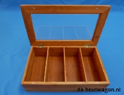 De Houtwagen | Luxe Bamboe Theekist met Acryl Deksel – 4 Lange Vakken | theekisten | € 22,50