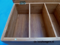 De Houtwagen | Luxe Bamboe Theekist met Acryl Deksel – 4 Lange Vakken | theekisten | € 22,50