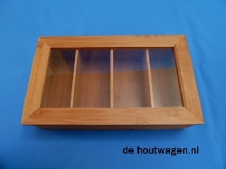 De Houtwagen | Luxe Bamboe Theekist met Acryl Deksel – 4 Lange Vakken | theekisten | € 22,50