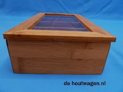 De Houtwagen | Luxe Bamboe Theekist met Acryl Deksel – 4 Lange Vakken | theekisten | € 22,50