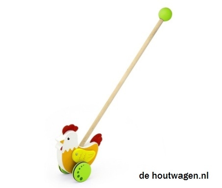 De Houtwagen | houten stokroller haan | stokroller- trekfiguur  | € 12,50