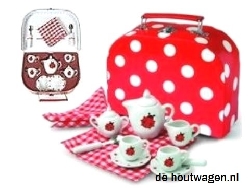 servies porselein lieveheersbeestjes in klein koffertje