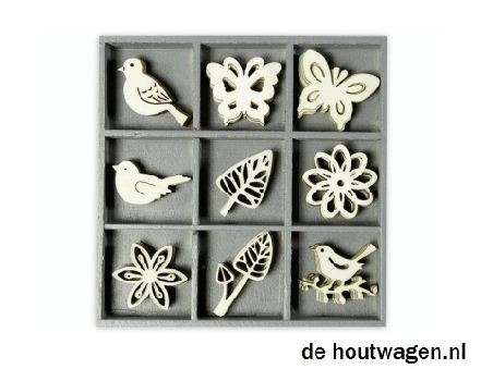 De Houtwagen | houten ornamenten vogel - duif - vlinder | houten ornamenten | € 6,50