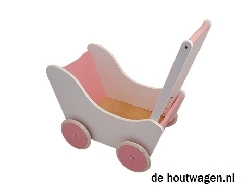 houten poppenwagen wit met roze
