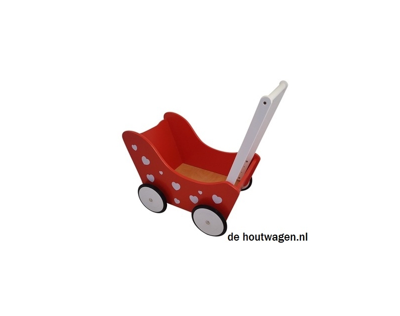 De Houtwagen | poppenwagen rood met witte hartjes | houten poppenwagens | € 69,95 De Houtwagen | poppenwagen rood met witte hartjes | houten poppenwagens | € 69,95