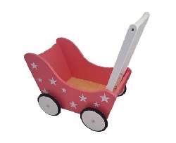 poppenwagen roze met witte sterren