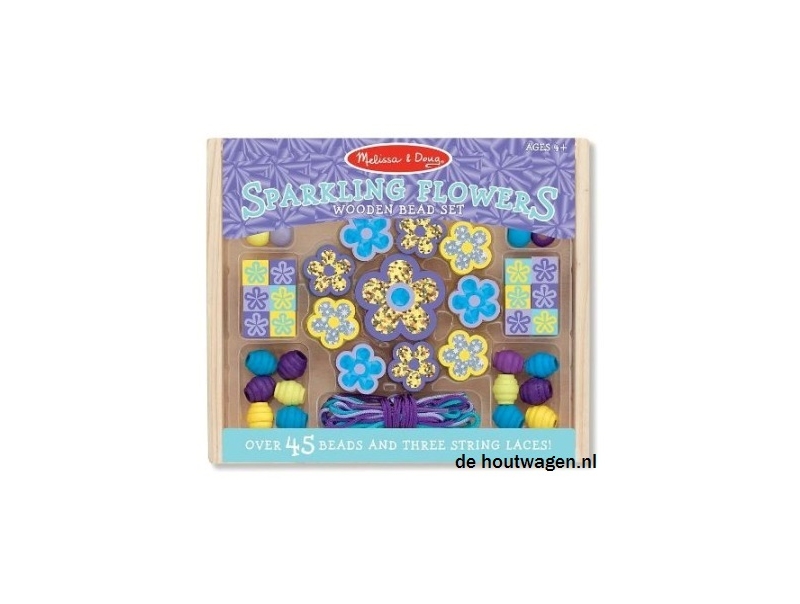 houten kralen set glitter bloemen