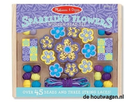 houten kralen set glitter bloemen