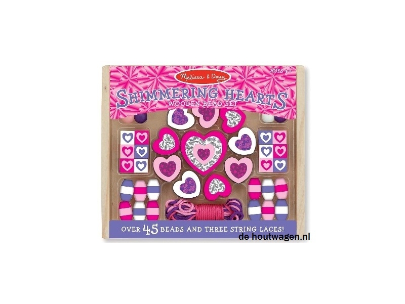 De Houtwagen | houten kralenset glitter hartjes | houten kralenset  | € 7,50
