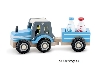 houten tractor met aanhanger met melkflessen