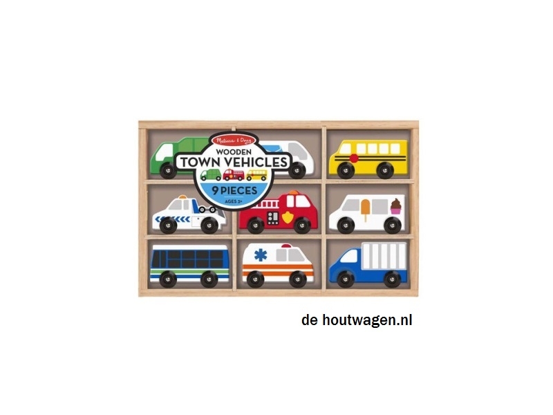 De Houtwagen | Houten Auto’s Stadsvoertuigen – 9 stuks met Opbergkist | houten auto's | € 24,50