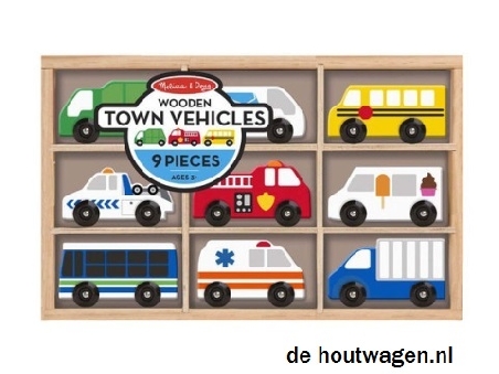 De Houtwagen | Houten Auto’s Stadsvoertuigen – 9 stuks met Opbergkist | houten auto's | € 24,50