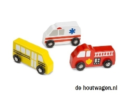 De Houtwagen | Houten Auto’s Stadsvoertuigen – 9 stuks met Opbergkist | houten auto's | € 24,50