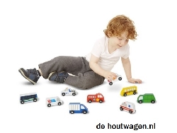 De Houtwagen | Houten Auto’s Stadsvoertuigen – 9 stuks met Opbergkist | houten auto's | € 24,50