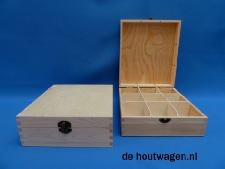 theekist met 9 vakken pine