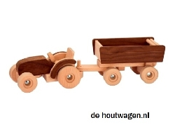 De Houtwagen | tractor met aanhanger naturel | houten vrachtwagens en machines | € 69,95