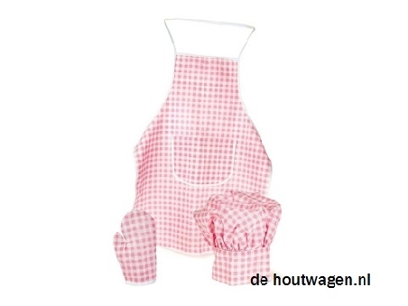 De Houtwagen | schortje roze vichy | speelgoed huishoudelijke artikelen | € 7,50
