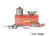 De Houtwagen | speelgoed pannenset met vergiet in rode koffer | speelgoed servies en pannensets | € 29,95