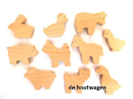 boerderij dieren 10 stuks blank hout