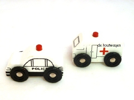 De Houtwagen | houten politie en ziekenwagen | houten auto's | € 4,95