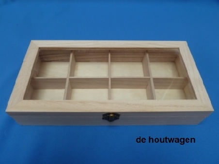 kistje met 8 vakken + glazen deksel