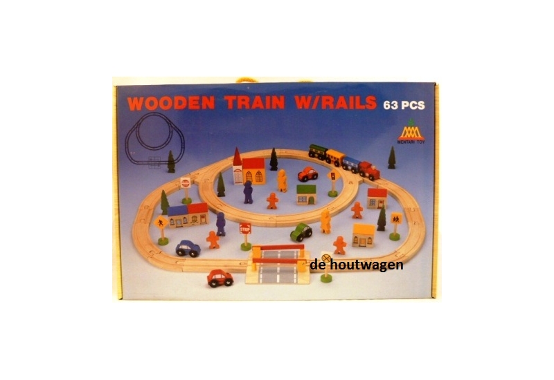 De Houtwagen | houten treinbaan set 63 delig | houten treinbaan set | € 47,50