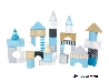 Houten bouwblokken blauw in ton