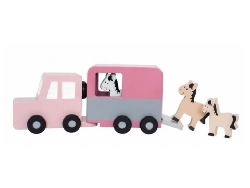 houten paardentrailer met paarden