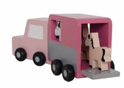 houten paardentrailer met paarden-0