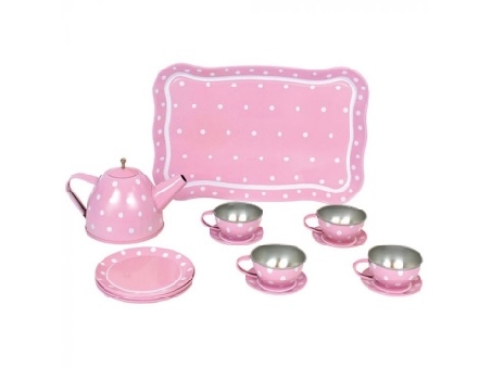 De Houtwagen | theeserviesje roze in opbergkoffer | kinder thee serviesjes | € 24,95