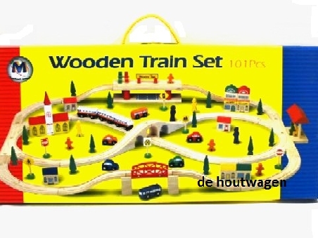 houten treinbaan set 101 delig