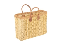 rieten tas met lederen rand 48 cm.