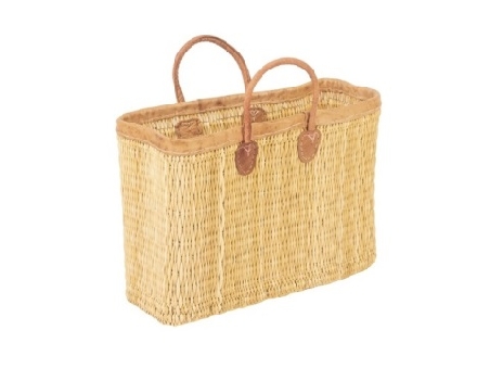 rieten tas met lederen rand 48 cm.