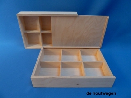 De Houtwagen | Houten Opbergkist met 6 Vakken en Schuifdeksel - Berken Triplex | houten kisten met vakverdeling | € 16,95